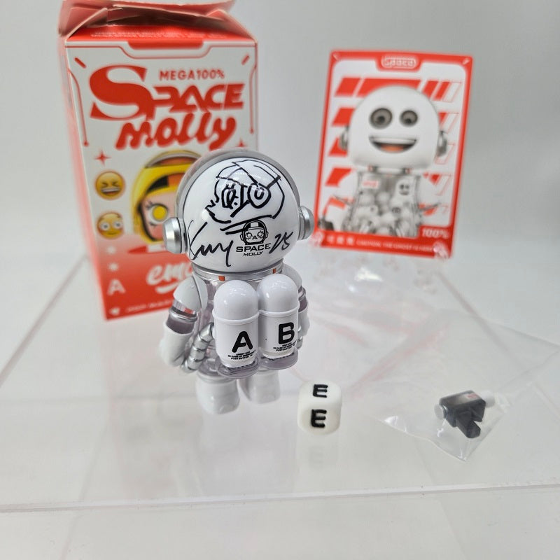 POPMART MEGA Space Molly 100% Emoji (Ghost) Signed + Sketch