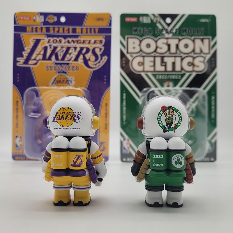 POPMART NBA Mega Space Molly 100% Hang Tag Figures (LA Lakers, Boston Celtics) 2pc Set, NEW