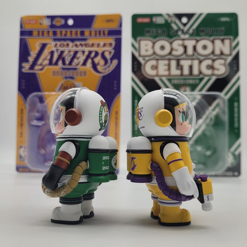 POPMART NBA Mega Space Molly 100% Hang Tag Figures (LA Lakers, Boston Celtics) 2pc Set, NEW