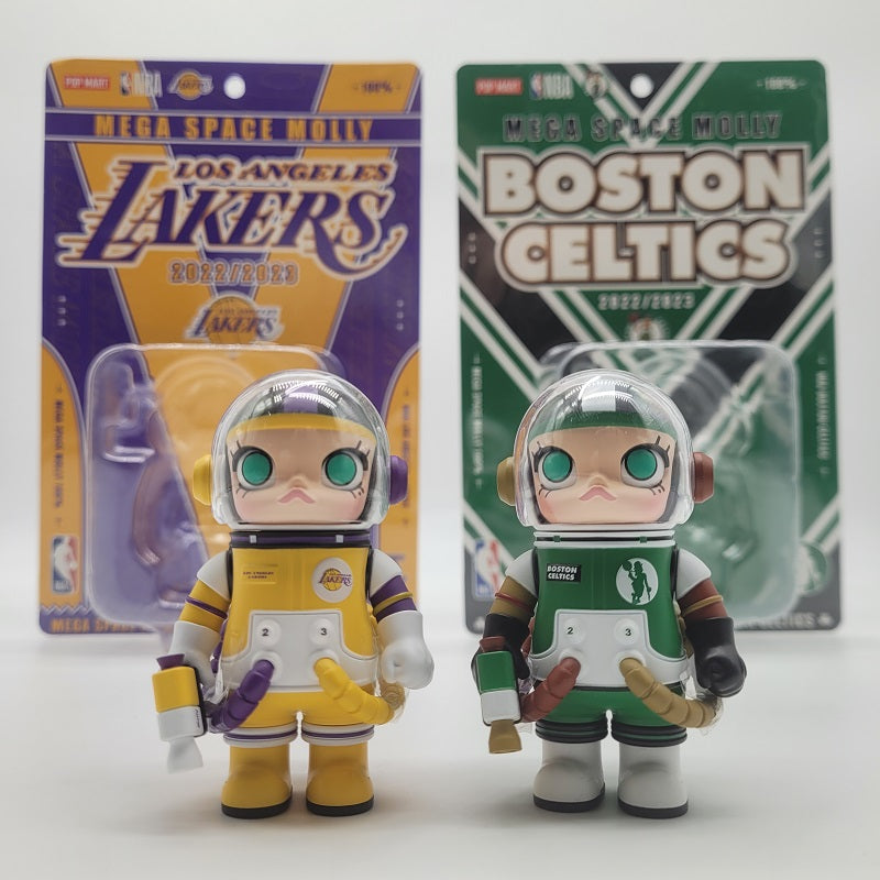 POPMART NBA Mega Space Molly 100% Hang Tag Figures (LA Lakers, Boston Celtics) 2pc Set, NEW