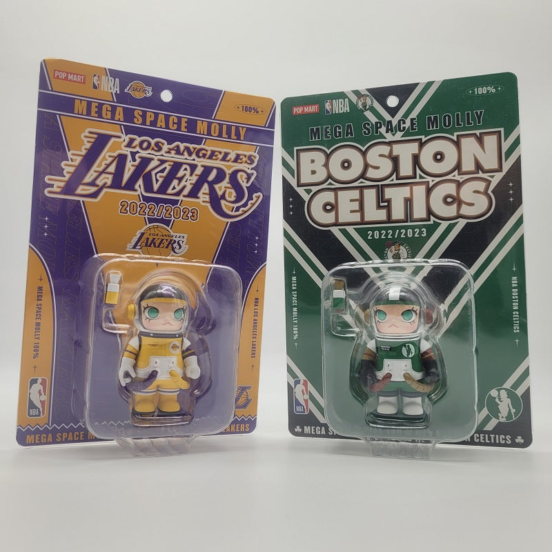 POPMART NBA Mega Space Molly 100% Hang Tag Figures (LA Lakers, Boston Celtics) 2pc Set, NEW