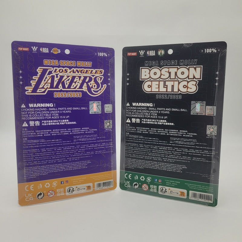 POPMART NBA Mega Space Molly 100% Hang Tag Figures (LA Lakers, Boston Celtics) 2pc Set, NEW