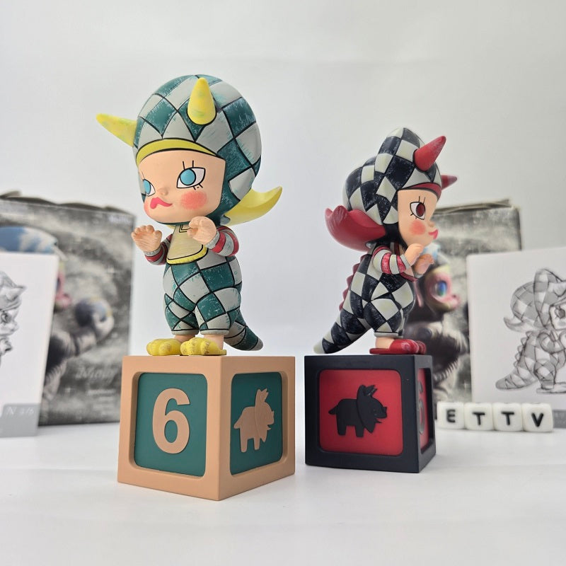 POPMART Molly Anniversary Statues Classical Retro (Dino) 2pc – Artist Signed