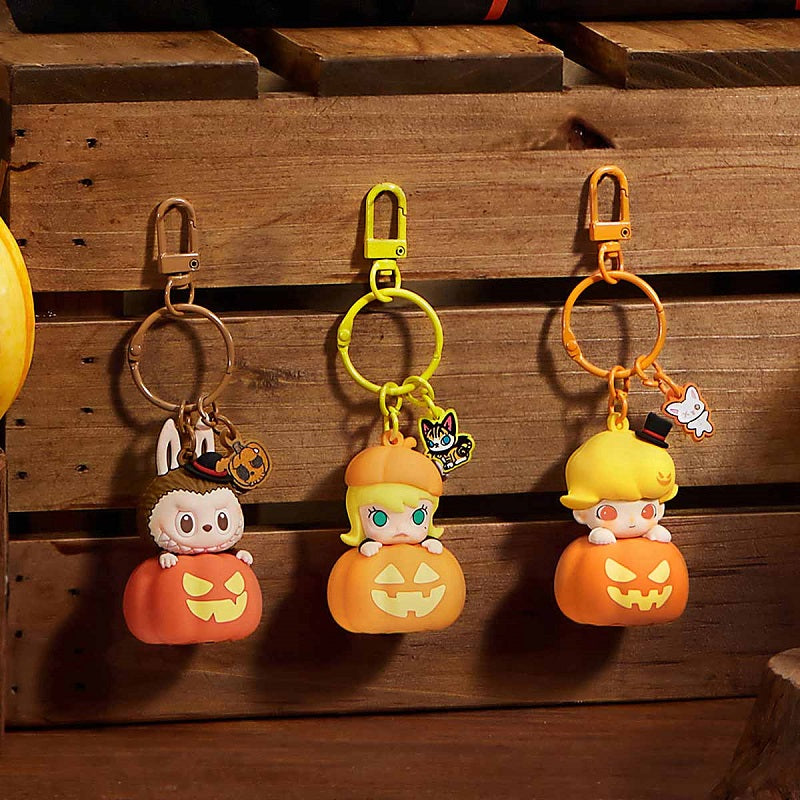 POPMART Labubu Happy Halloween Party Luminous Pumpkin Keychain, New