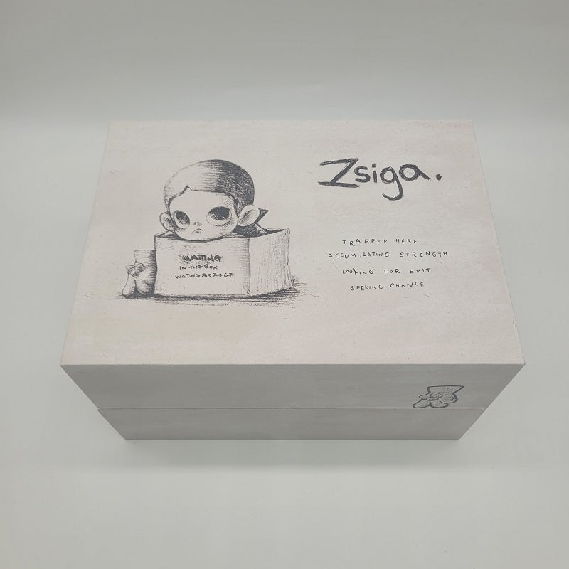 POPMART Zsiga Waiting Figurine Hand Signed by Artist Dan with official entry card.