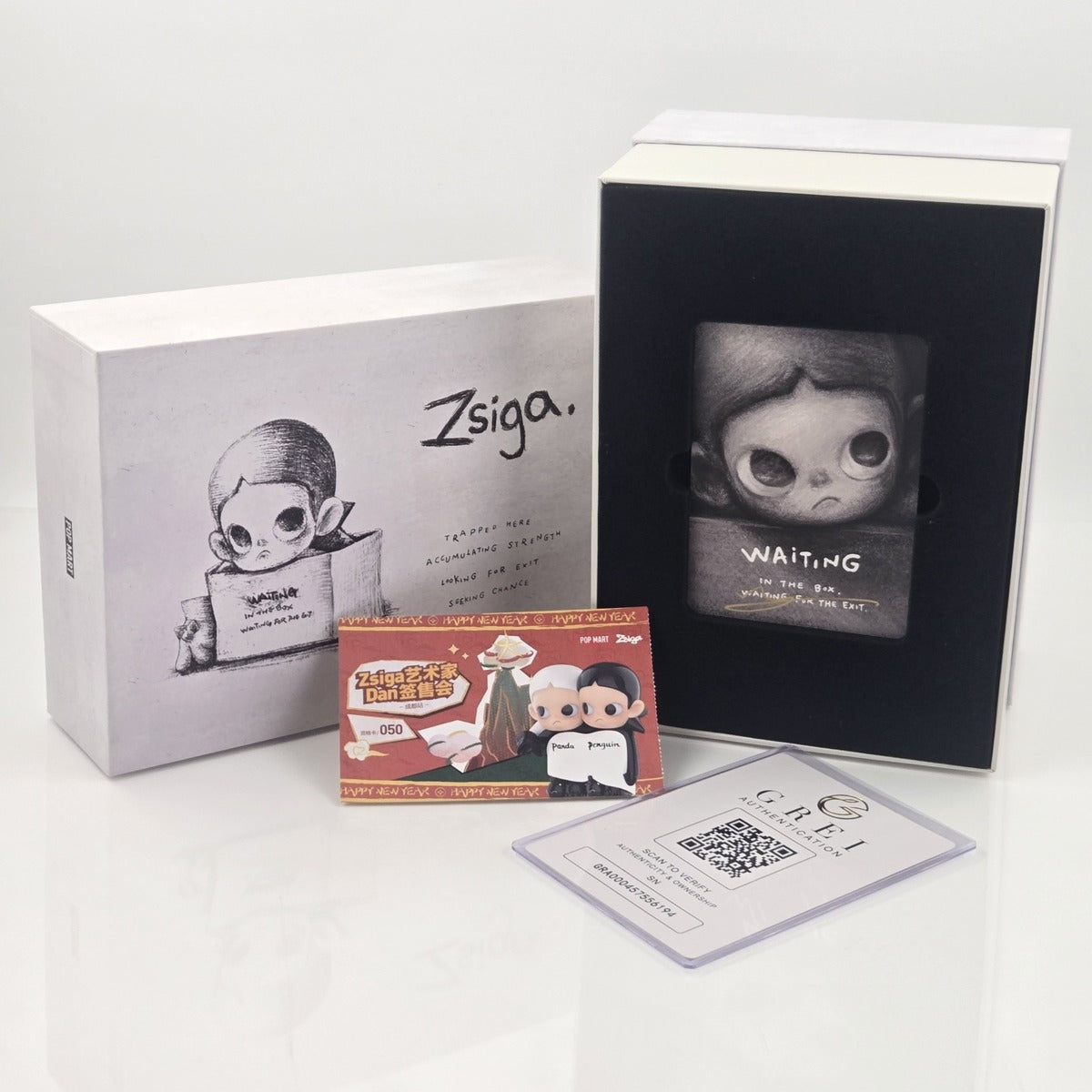 POPMART Zsiga Waiting Double-Signed Artist Dan Wu Chengdu Entry Card #050 w/ COA