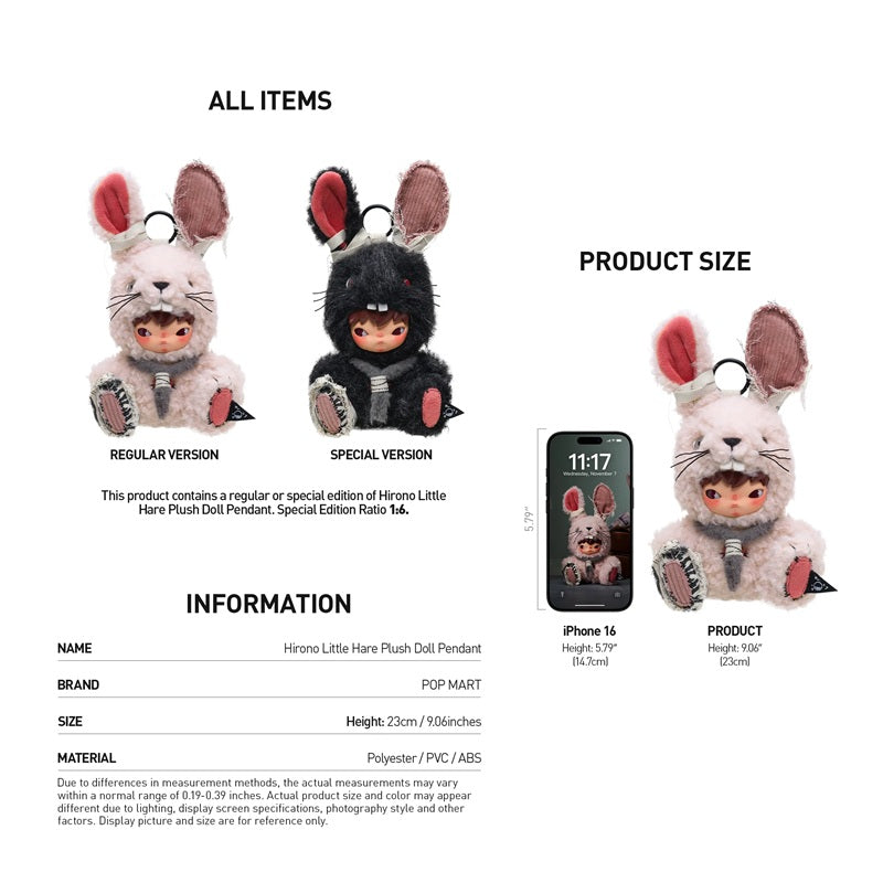 POPMART Hirono Little Hare Plush Doll Pendant Secret Special