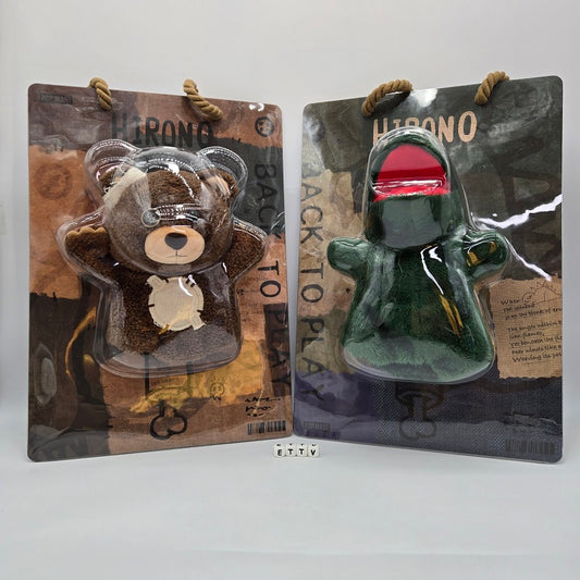 POPMART Hirono Plush Hand Puppet Set – Bear + Dino (2pcs) | Collectible, NEW