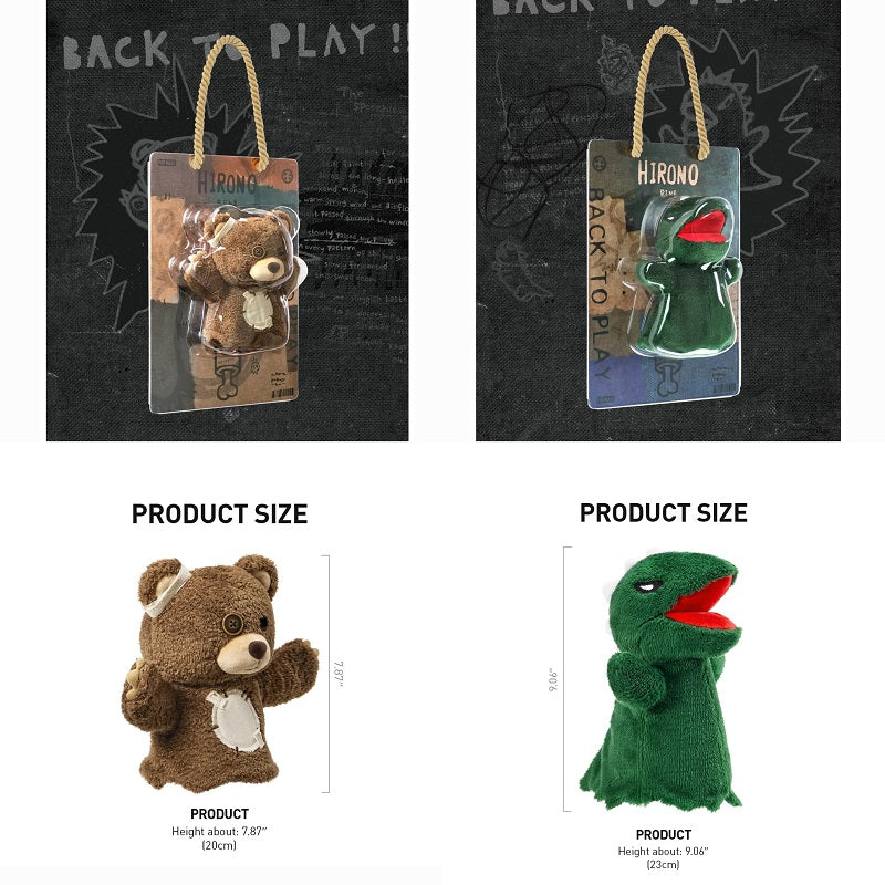 POPMART Hirono Plush Hand Puppet Set – Bear + Dino (2pcs) | Collectible, NEW