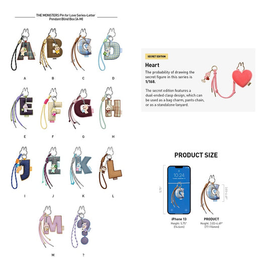POP MART Labubu THE MONSTERS Pin for Love Letter Pendant (A-M), NEW