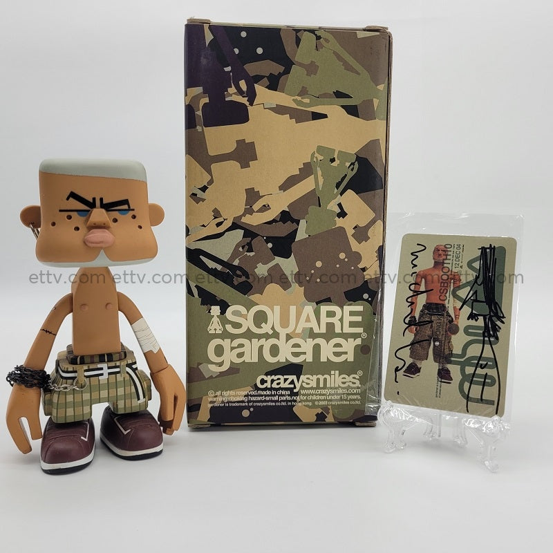 Ettv 2003 Michael Lau Square Gardener Crazysmile 007 Figure - Coa Card Signed And Sketched Art Toys