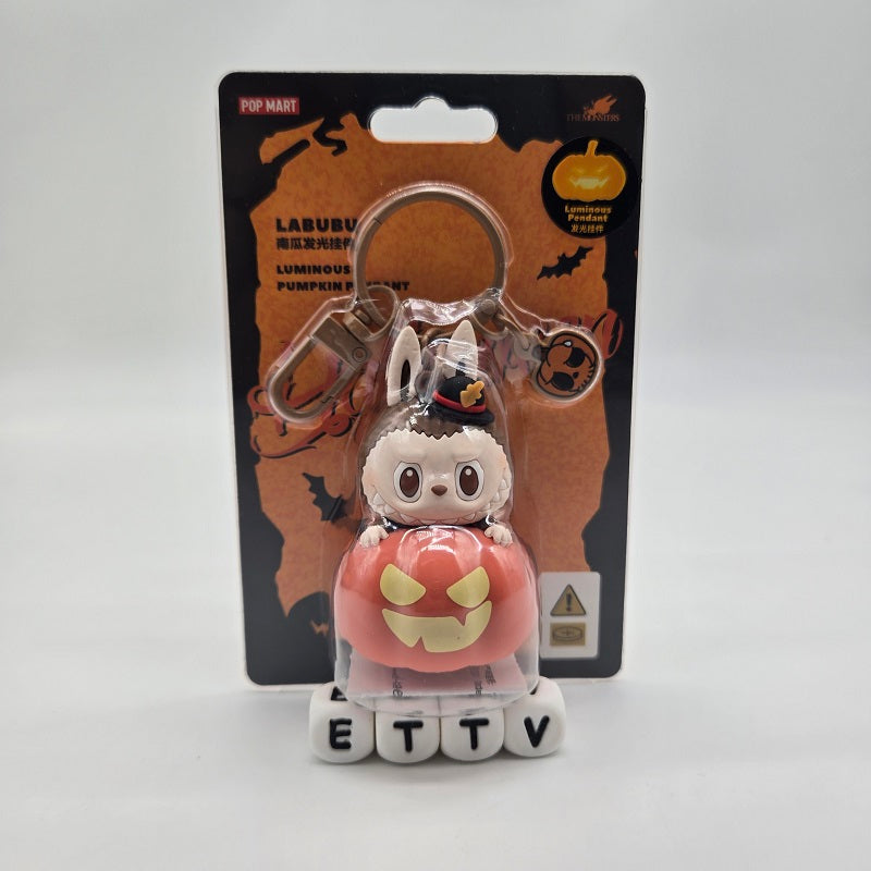 POPMART Labubu Happy Halloween Party Luminous Pumpkin Keychain, New