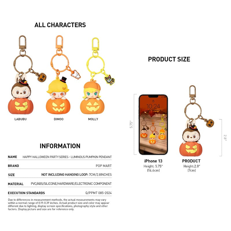 POPMART Labubu Happy Halloween Party Luminous Pumpkin Keychain, New