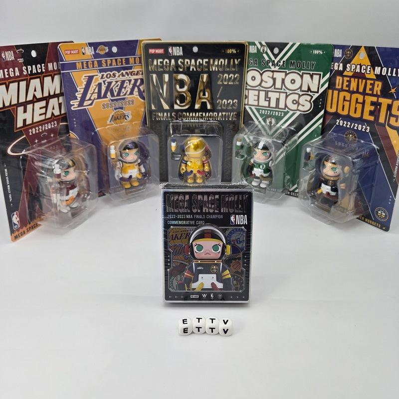 POPMART NBA Mega Space Molly 100% Figures with Commemorative Card (Complete 5pc Set), NEW