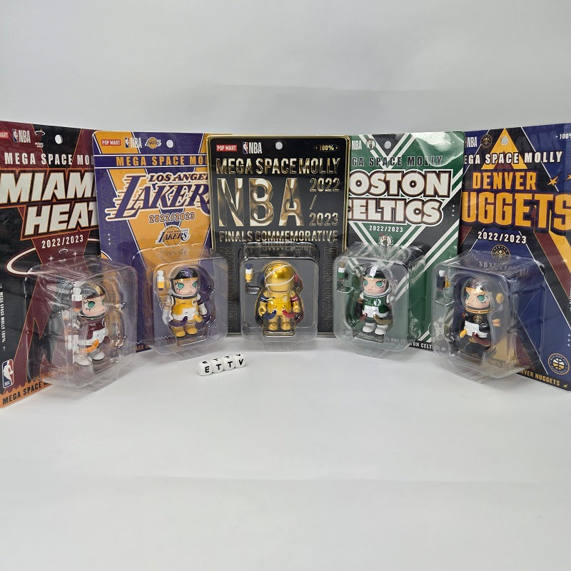 POPMART NBA Mega Space Molly 100% Figures with Commemorative Card (Complete 5pc Set), NEW