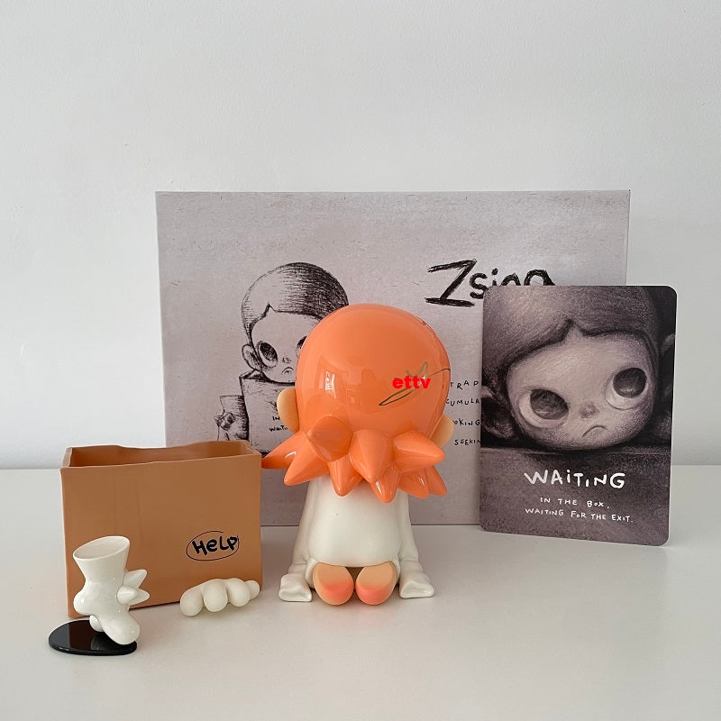 POPMART Zsiga Waiting Figurine Hand Signed by Artist Dan with official entry card.